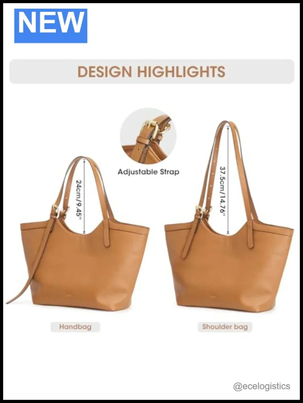 Genuine Leather Hobo Tote Handbag with Adjustable Strap, 5 Pockets, Zipper